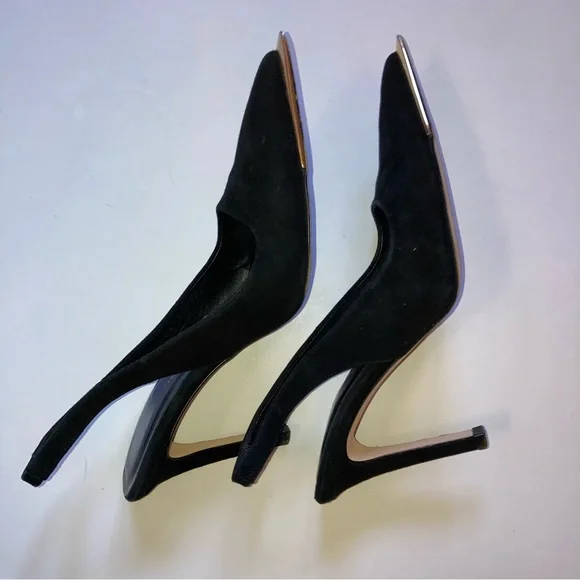 Good American Black Suede Leather Slingback Pointed Toe Pump Heels 7.5 - Picture 4 of 6
